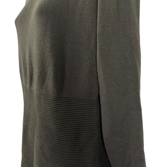Neiman Marcus Olive Green Ribbed Zipper Shoulder Tight Knit Sweater Pullover S - Picture 9 of 16